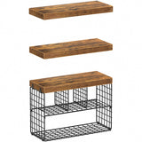 KLUVIS Bathroom Floating Shelves for Wall - Shelf Over Toilet Storage Small Farmhouse Decor Shelves (15.7 inch, Set of 3, Rustic Brown) KLUVIS