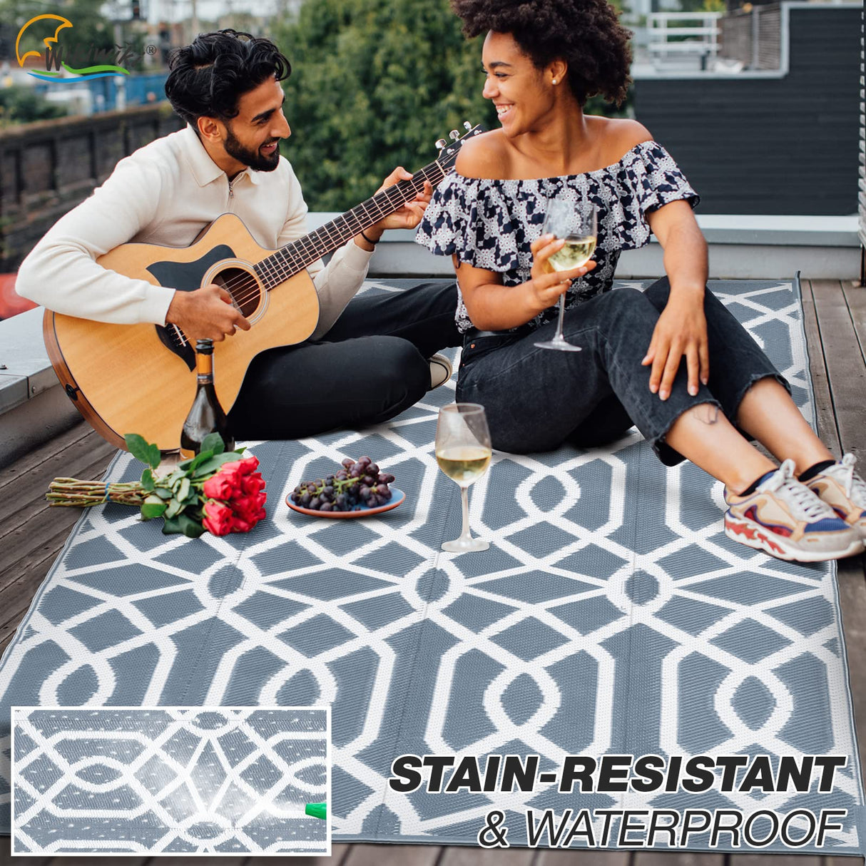 wikiwiki Outdoor Rug, 5x8ft Waterproof Reversible Mat Indoor Outdoor Rugs Carpet, Small Area Rug Plastic Straw Rug for Patio Deck Balcony Pool RV Camping Beach Picnic, Grey, Rugscape Series wikiwiki