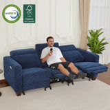 MCombo Zero Wall Recliner Sofa, Power Reclining Sofa, Wall Hugger Power Recliner Sofa with Adjustable Headrest, USB & Type C Ports, for Living Room, Fabric, HL198M3 (Navy Blue, 3-Seater) MCombo