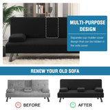 H.VERSAILTEX 4 Pieces Stretch Futon Covers Sofa Bed Slipcover with Removable Armrests and Cupholders Covers Furniture Protector High Spandex Small Checks Jacquard Fabric, Black H.VERSAILTEX