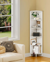 CHOEZON LED Corner Shelf with Lights, 5-Tier Diamond Shape Bookshelf, Standing Narrow Storage Organizer for Living Room, Bedroom, Office, Study, White MCJ03DWB CHOEZON