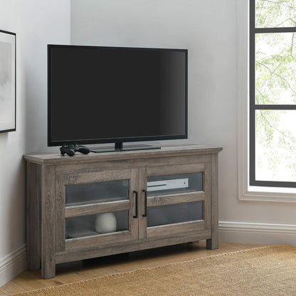 Walker Edison Modern Farmhouse Wood Corner Universal TV Stand for TV's up to 50" Flat Screen Living Room Storage Entertainment Center, 44 Inch, Grey