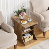 Condemo Modern Farmhouse End Table with Storage, 3-Tier Narrow Country Side Tables for Small Spaces, Nightstand for Bedroom & Living Room, Wooden Bedside Table, Easy Assembly, Light Brown Condemo