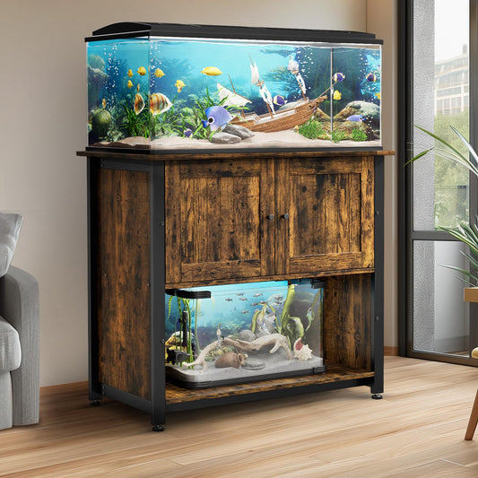 Tatub 40-50 Gallon Fish Tank Stand with Cabinet, Metal Aquarium Stand with Storage for Fish Accessories Storage, Reptile Tank Stand Turtle Terrariums Table Heavy Duty 1000 LBS Capacity, Vinta - WoodArtSupply