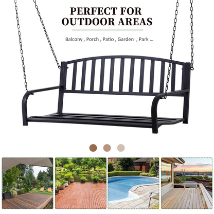 Outsunny 2 Person Front Porch Swing Patio Swing Bench, Outdoor Steel Swing Chair with Sturdy Chains, for Backyard, Deck, 528 lb Weight Capacity, Black - WoodArtSupply