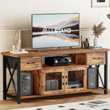 ALLSTAND TV Stand for 55 60 65 Inch TV, Entertainment Center with Fabric Drawers & Storage Cabinets, Industrial Media Console Table with Soundbar Shelf for Living Room, Bedroom, 55 Inches Rustic Brown ALLSTAND