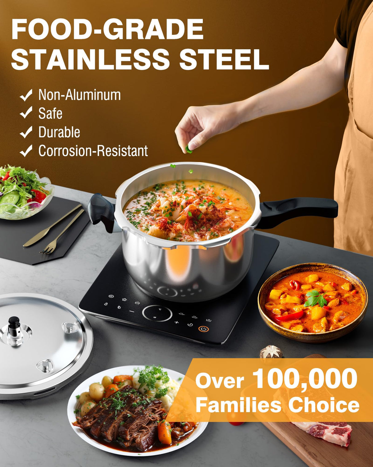 WantJoin Pressure Cooker Stainless Steel 6 Qt, Commercial Stove Top Pressure Cooker Pot Used for Pressure Foodie or Steaming, Compatible with Gas & Induction Cooker WantJoin