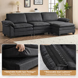 VINGLI 121" Cloud Couch, Comfy Modular Sectional Sofa Set for Living Room,Modern Linen 3-Seat Convertible Loveseat Sofa with 1 Ottoman for Small Space.（Black） VINGLI