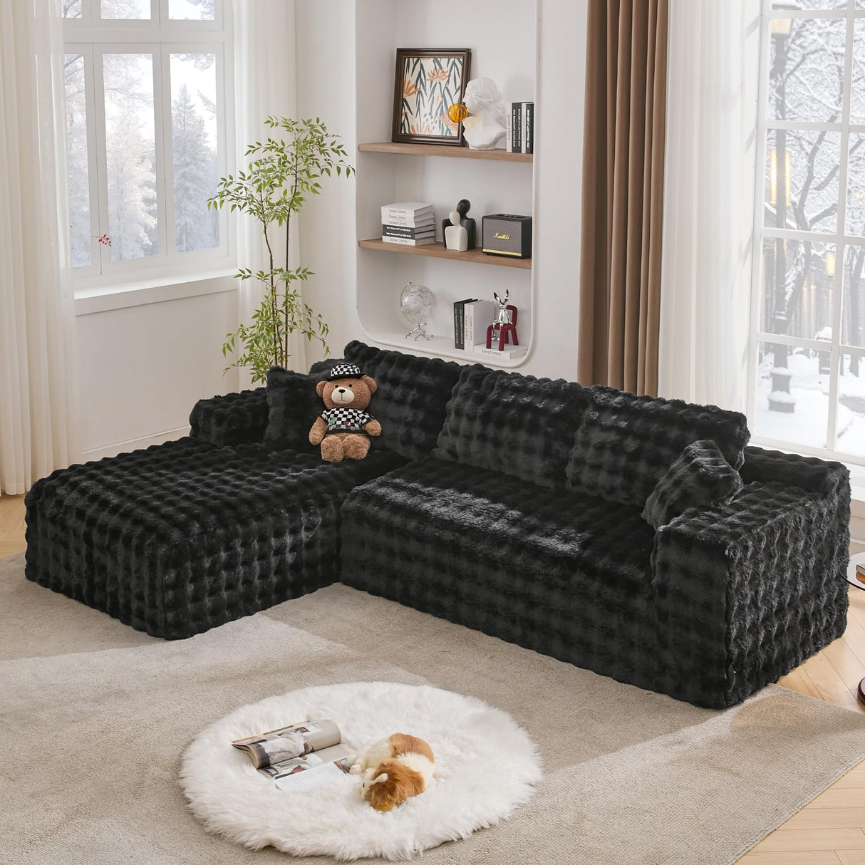 TYBOATLE 107’’ Boneless Slow-Rebound Memory Foam Couch, Cloud Sectional Couches for Living Room w/Upgraded Fabric, Deep Seat Comfy Fluffy L Shaped Modular Sectional Sofa (Black, Left Facing Chaise) TYBOATLE
