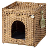 SETVSON Cat Litter Box Enclosure Furniture, Hidden Litter Box with Mat and Fence, Handwoven Rattan Cat House with Two S-Shaped Hooks for Living Room, Bedroom, 18.5 x 20.5 x 19.1 Inches (Natural) SETVSON