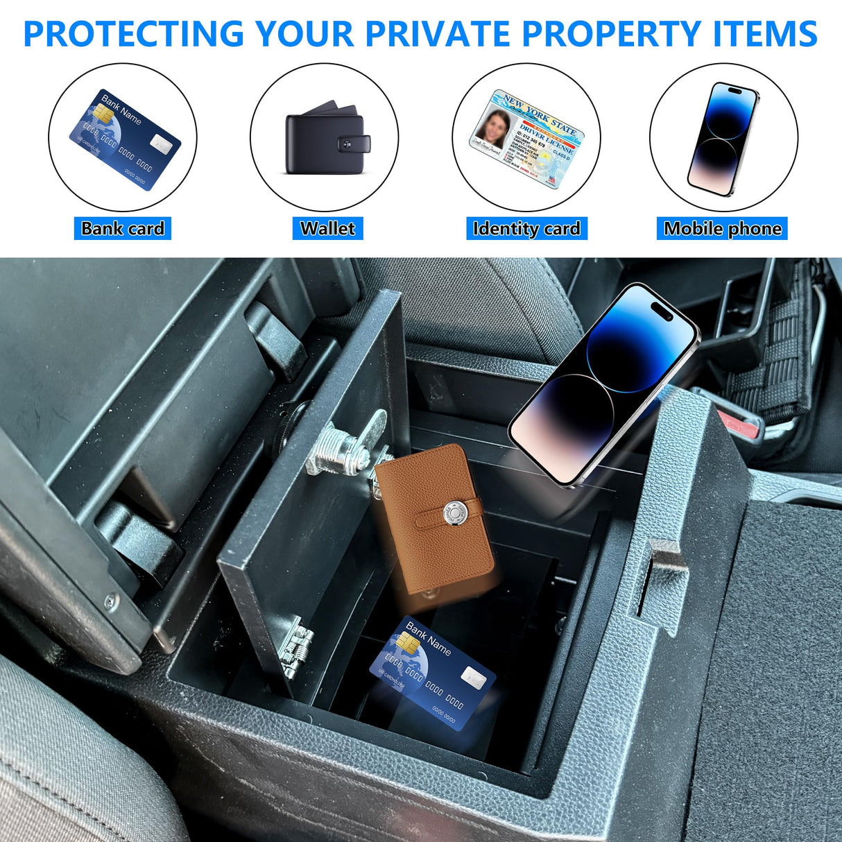 West-xingzhe Center Console Lock Safe Box Compatible with Toyota Tacoma 2024 2025+ Accessories Center Console Gun Safe High Security Armrest Lock Box with 3 Digit Combination Lock with Key West-xingzhe