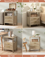 SHEEPPING Rattan Nightstands Set of 2 - Bedside Tables with 2 PE Rattan Drawers, Boho Night Stand with Open Wood Shelf, Farmhouse Bed Side Table/End Table for Bedroom Living Room, Natural, 25.5" H SHEEPPING