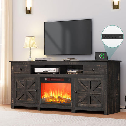 YITAHOME Fireplace TV Stand for TVs up to 80 Inches, Entertainment Center with Fireplace, Farmhouse TV Stands for Living Room, TV Console with Storage Drawers & Cabinets (Dark Rustic Oak 70 Inch)