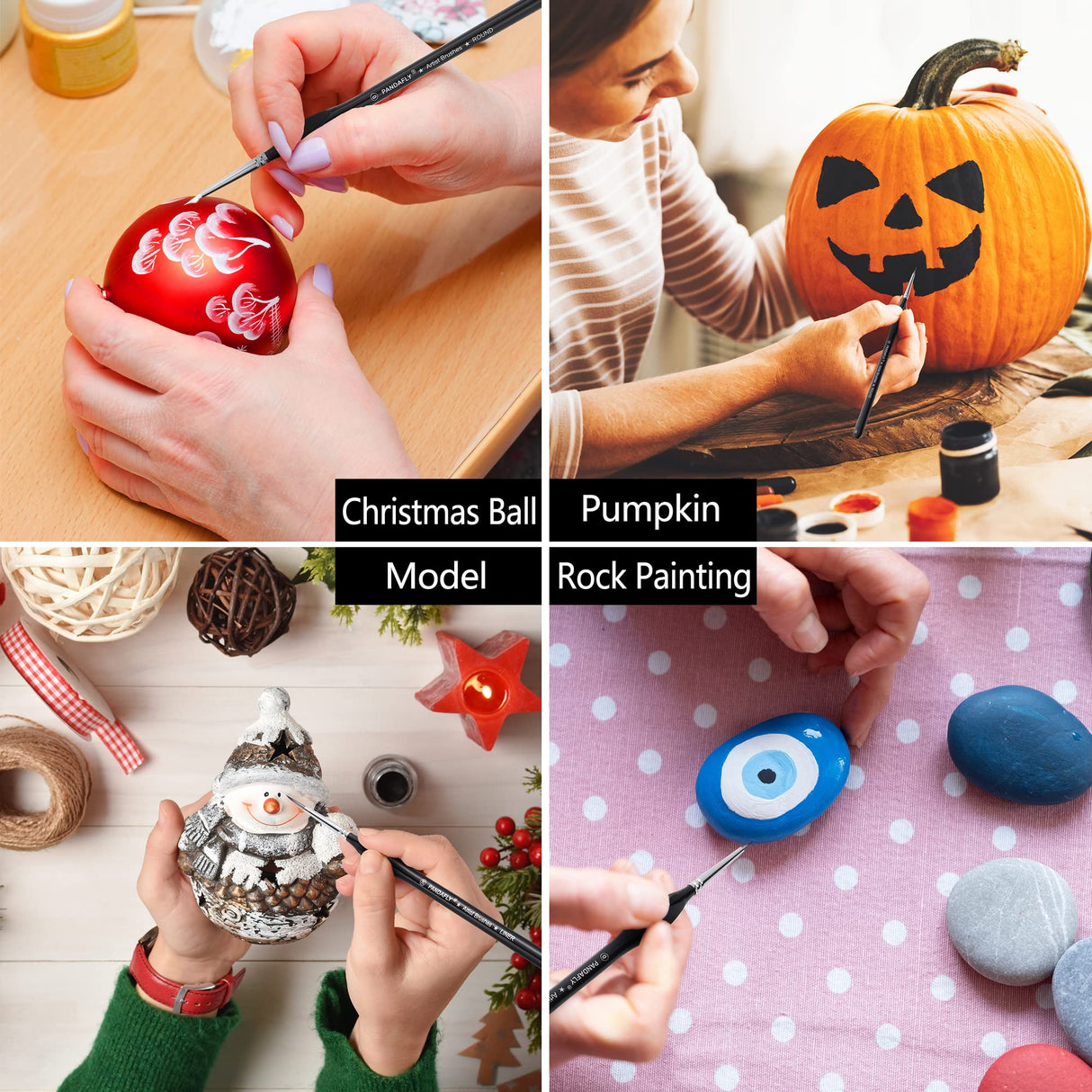 PANDAFLY Detail Paint Brushes Set, 15pcs Miniature Brushes for Fine Detailing & Art Painting - Acrylic, Oil, Watercolors & Paint by Number, Models, Face, Nail, Craft, Warhammer 40k PANDAFLY