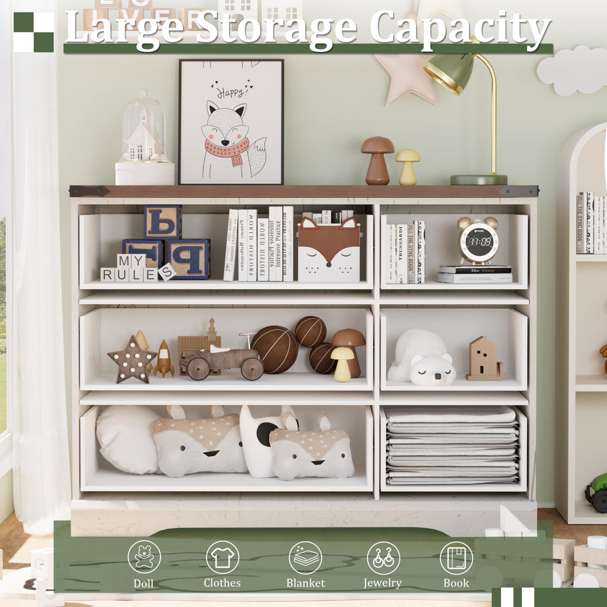 Royal Windsor Farmhouse 6 Drawer Dresser for Bedroom, Chest of Drawers Dresser for Closet, Clothes Organizers and Storage with Spacious Tabletop, Wooden Dressers for Living Room, White Royal Windsor