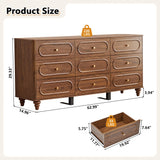 ORRD 9 Drawer Fluted Dresser for Bedroom, Mid Century Modern Chest of Drawers, Wood Storage Small Dresser Organizer for Bedroom Living Room Hallway Closet, Walnut ORRD