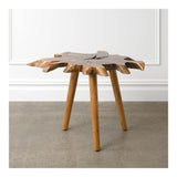 Solid Teak Slab Live Edge Side Table with Burnt Edge and Bubut Wood Legs for Living Room, Bedroom and Office Natural Shape Accent Table, Night Stand - Natural - 20” L x 18” W x 22” H BEST HOME FASHION