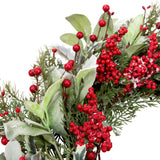 Skrantun 20 Inch Artificial Christmas Wreath Door Wreath with Lambs Ear Leaves Winter Wreath with Artificial Snow and Red Berries Christmas Decorations with Pine Needles for Home Wall Window Decor Skrantun