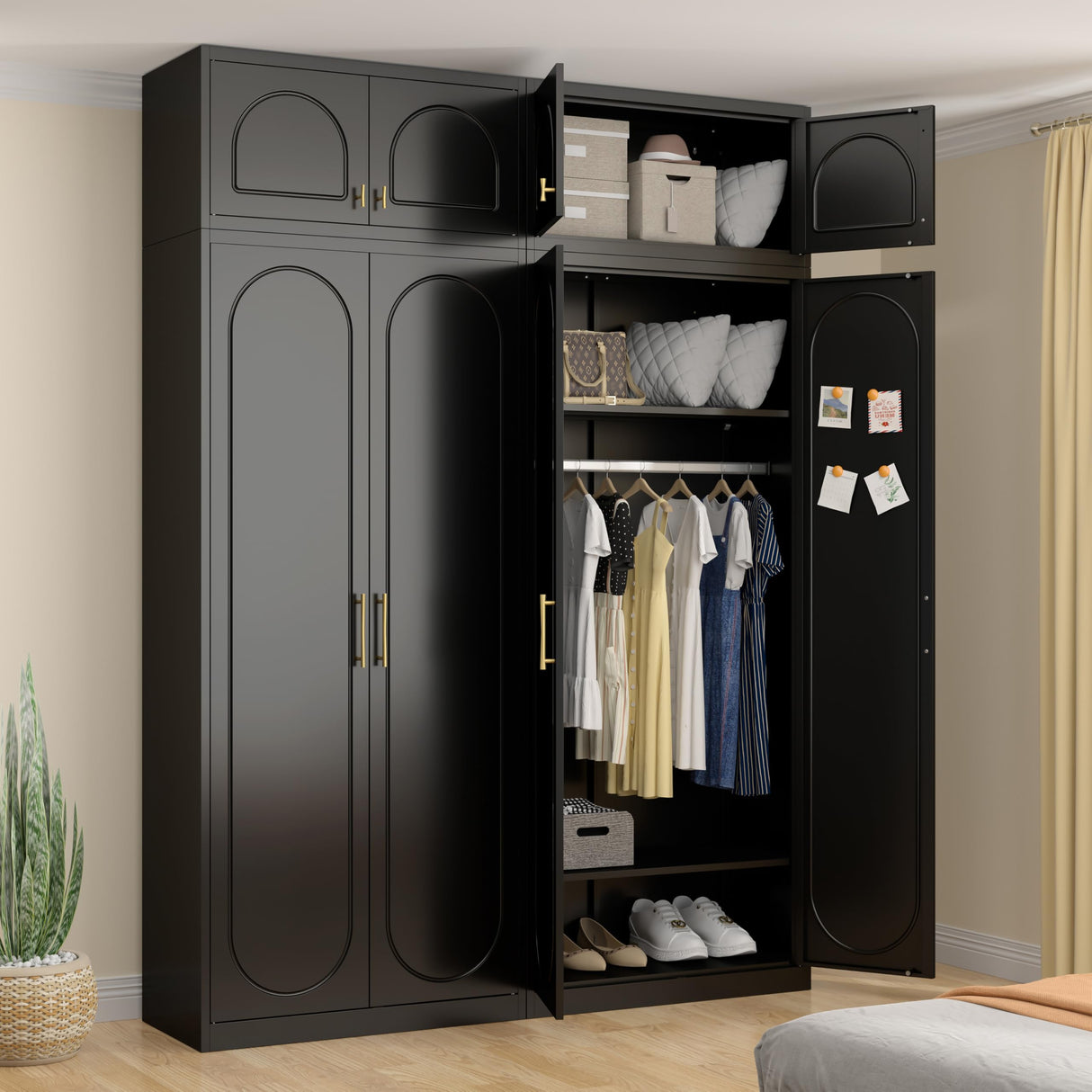 UNICOLY 86" Armoire Wardrobe Closet, 71'' Metal Closet with 15" Cabinets, Wardrobe Cabinet with Hanging Rod, for Bedroom School, Employee, Gym, Armarios De Ropa para DormitorioAssembly Required, Black UNICOLY