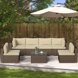 SUNVIVI OUTDOOR 7 Piece Patio Furniture Sets All Weather Gery PE Wicker Couch Sofa with Glass Table, Removable Beige Cushions, Brown Rattan SUNVIVI OUTDOOR