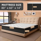 AICEHOME Queen Size Mattress, 14 Inch Individual Pocket Springs with Gel Memory Foam, Medium Firm Mattress in a Box, Memory Foam Hybrid Queen Mattresses,Pressure Relief AICEHOME