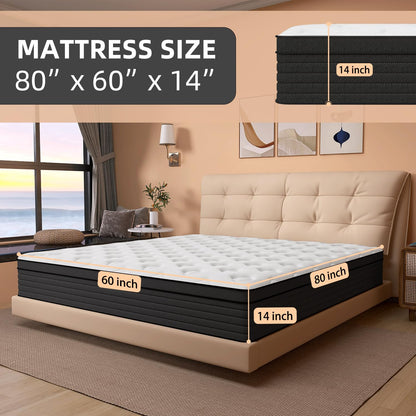 AICEHOME Queen Size Mattress, 14 Inch Individual Pocket Springs with Gel Memory Foam, Medium Firm Mattress in a Box, Memory Foam Hybrid Queen Mattresses,Pressure Relief