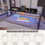 HWB Over Bed Desk with Auto-Sensor LED Lights,Over Bed Table with Wheels Adjustable Height with Charging Station,Beside Table,Rolling Tray Table for Laptop and Writing for Living Room,Black HWB