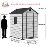 EHHLY 4.4x6 FT Resin Outdoor Storage Shed Large, 230 Cuft Garden Tool Sheds & Outdoor Storage Plastic Shed with Floor, 7FT Tall Backyard Outside Lawn Mower Storage Shed with Side Window, Cemented Grey EHHLY