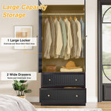 ORRD Black Freestanding Armoire Wardrobe Closet with 2 Doors and 2 Storage Drawers, Large Capacity Wardrobe Cabinet, Wooden Closet for Bedroom ORRD