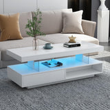 THINK 30 LED Coffee Table with Storage, Modern Center Table with 2 Drawers and Display Shelves, Accent Furniture with LED Lights for Living Room,White THINK 30