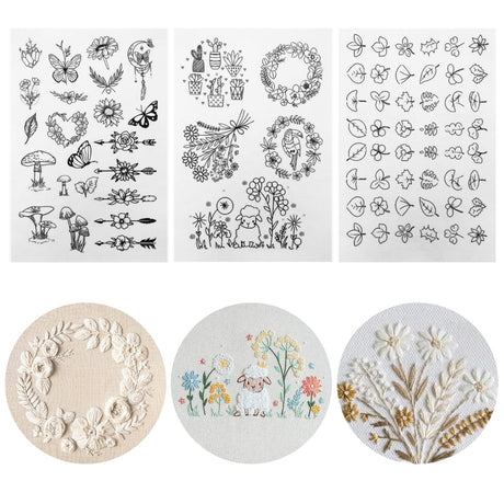 75 Pcs Stick and Stitch Embroidery Paper Designs 3 Sheets A4 Water Soluble Stabilizer for Embroidery Patterns Adhesive Embroidery Transfer Paper with Pre-Printed Flower Leave Butterfly for Hand Sewing KEIFIN