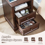 SAVOR LIFE Farmhouse Nightstand with Charging Station, Rustic Brown Nightstand,2 Drawers End Table for Living Room,Bedside Table with Open Shelf for Bed Room,Walnut SAVOR LIFE