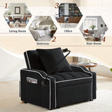 SLEERWAY 3-in-1 Convertible Futon Sofa Bed Chair, Multi-Functional Sleeper Chair Bed with Pull Out Couch and Adjustable Backrest, Modern Velvet Chaise Lounge Armchair for Living Room Bedroom, Black SLEERWAY