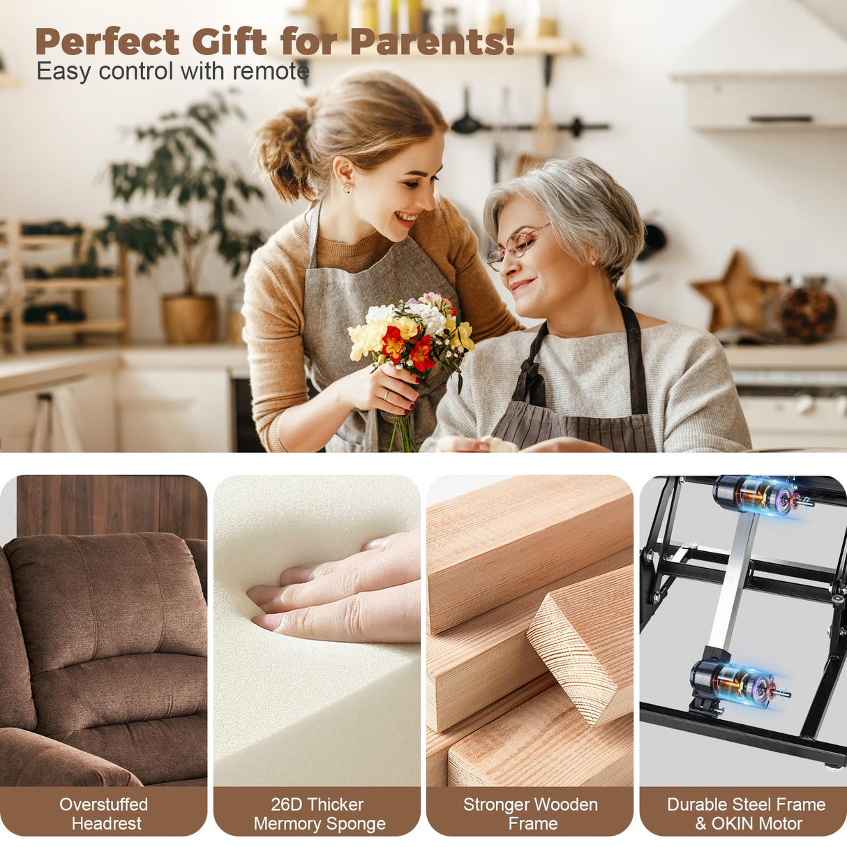 HUSFU Dual Motor Lay Flat Power Lift Recliner Chair for Elderly with Heat and Massage, Infinite Position Large Recliner Chairs w/USB Ports and Remote Control,Chenille,Brown HUSFU