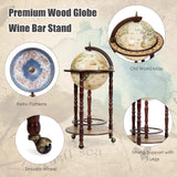 LDAILY Globe Bar, 17.5’’ Wood Antique Wine Bar Stand with Wheels, Bottom Shelf & Old World Map, 16 Century Italian Replica Globe Bar Liquor Cabinet, Large Capacity Bar Cart for Home, Restaurant, Party LDAILY