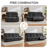 AIWOEN Recliner Sofa with Cup Holders, 4-Seater Fabric Reclining Couch, Manual Recliner Wall Hugger for Living Room, Home Theater (Dark Gray) AIWOEN