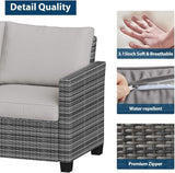 Patio Furniture Sets 6 Pieces, PE Wicker Modern Patio Conversation Set with Storage Cushions for Poolside, Deck, Balcony, Grey + Earthy Grey GAOMON