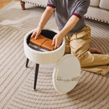 Aibiju White Ottoman with Storage Faux Teddy Fur, Round Storage Ottoman for Vanity, 13" D x 18" H Foot Stools Ottoman with 4 Metal Legs, Mushroom Stool for Makeup Living Room Warm White YD-RMS137W Aibiju