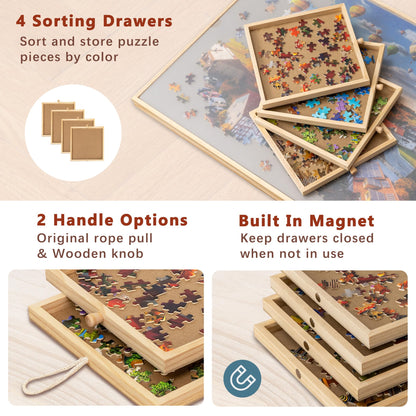 Becko US 1000-Pc Tilting Jigsaw Puzzle Board with 4 Drawers & Cover, Adjustable Jigsaw Puzzle Table with Built-in Easel/Stand, Portable Boards with Storage for Adults, with Premium Flannel Ta - WoodArtSupply