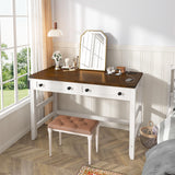 EnHomee Desk with Drawers & Power Outlets, Computer Desk for Home Office, Bedroom, Small Desk with a Side Pocket, 31.5" Writing Desk, Study Desk, Brown+White EnHomee