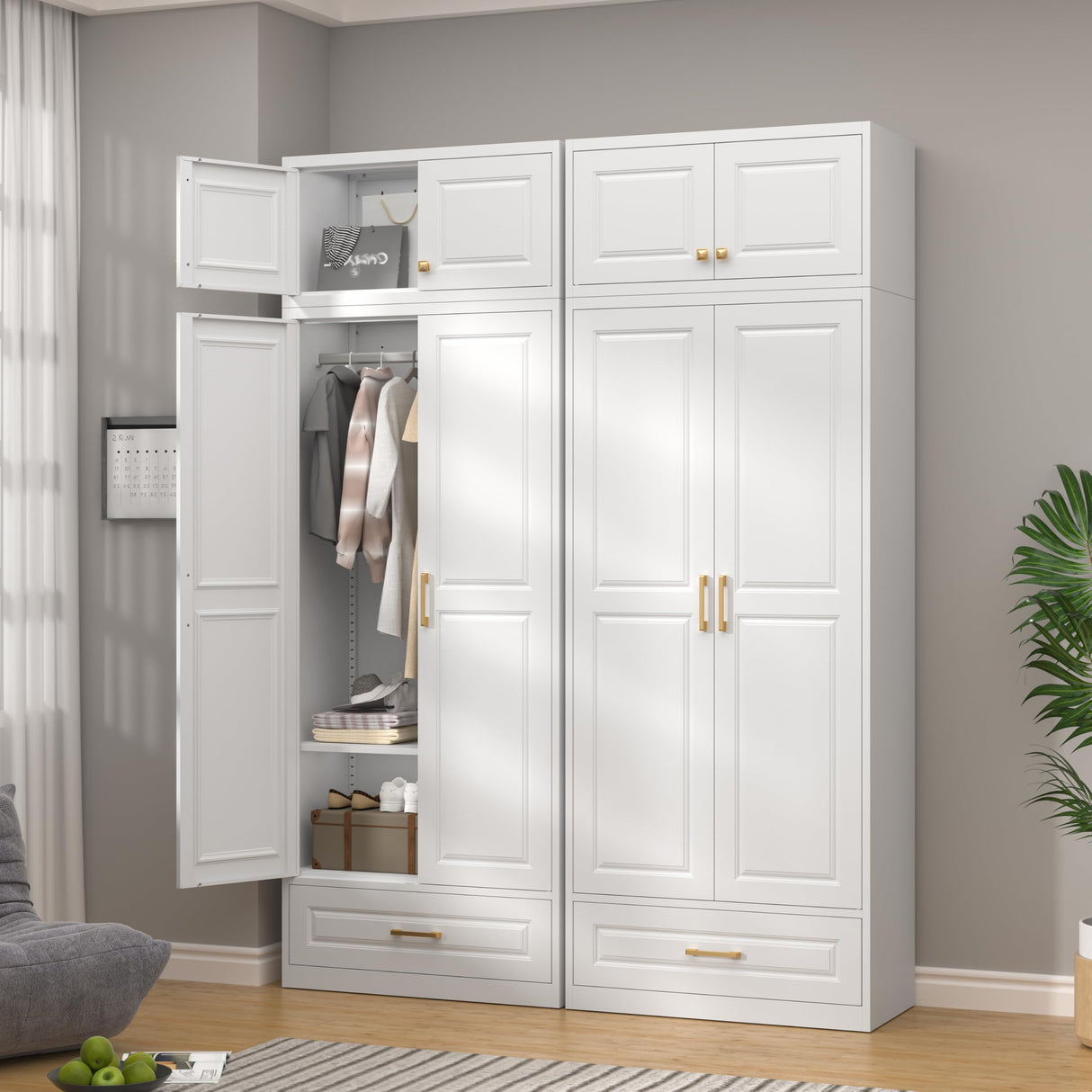 TIMELESS PIECES 86" Metal Wardrobe Cabinets,Armoire Wardrobe Closet with Hanging Rod,Clothes Storage Cabinet with Adjustable Shelves and Doors,Clothing Cabinet for Bedroom Laundry Room TIMELESS PIECES
