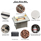 HOOOWOOO 13 Piece Modular Patio Outdoor Sectional Furniture Set with Gas Propane Fire Pit Table,Wicker Conversation Sofa Set,Out Door Couch Set with Wide Arm Outside(Grey Stripes) HOOOWOOO