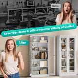 Metal Storage Cabinet with Lock and Glass Doors,Glass Display Cabinet,67" Tall White Storage Cabinets,Locking Curio Cabinets with 5 Shelves for Collectibles,Home,Office,Living Room SISESOL