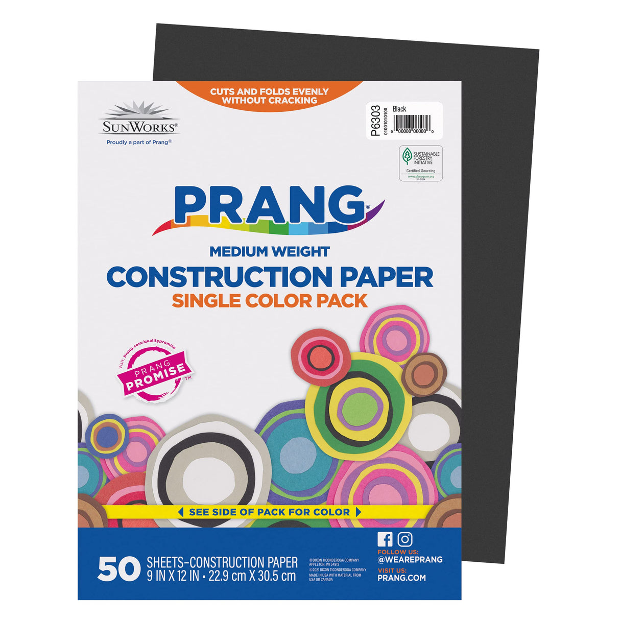 Prang (Formerly SunWorks) Construction Paper, Black, 9" x 12", 50 Sheets Prang