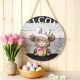 35 Pcs Christmas Interchangeable Highland Cow Welcome Sign Highland Cow Seasonal Wooden Hanging Door Decor Thanksgiving Farmhouse Hanging Sign for Front Door Xmas Party Decoration Gift(Dark Gray) Vicenpal