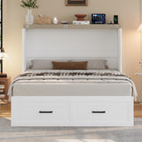Bellemave Full Size Murphy Bed, Cabinet Bed with Charging Station and Storage, Farmhouse Murphy Cabinet with Foldable Panel, Noisy Free, for Guest Bedroom, Living Room, Office, White Bellemave