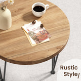 Fun Memories Round Coffee Table - Elm Wood Nesting Table with Metal Legs & Non Slip Feet Base - Rustic Nesting End Tables for Living Room Bedroom - 14" D x 14" W x 16" H - Natural Color Fun Memories