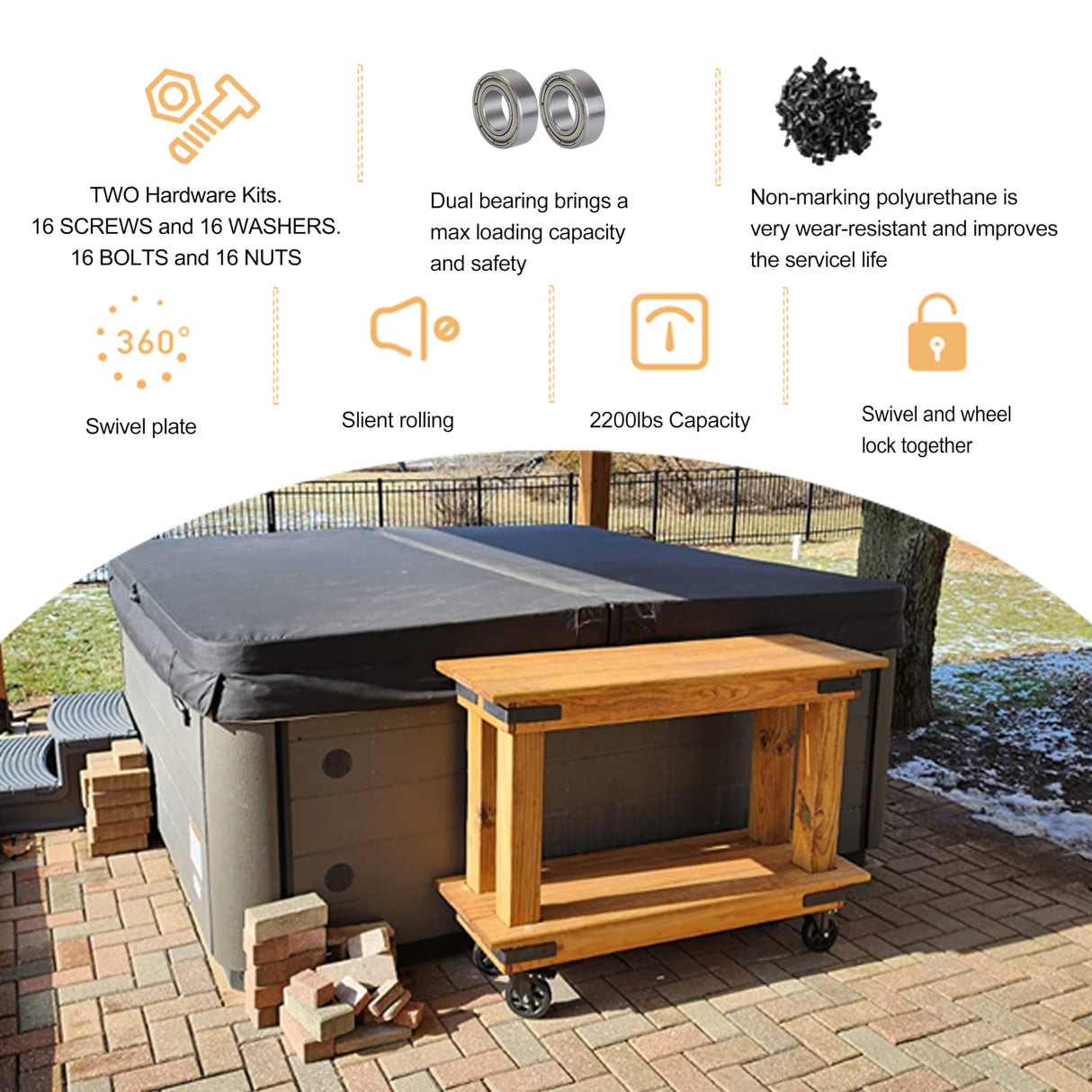 5 Inch Caster Wheels, Casters Set of 4, Heavy Duty Casters with Brake 2200 Lbs,Swivel Caster Wheels with Top Plate, Industrial Caster Wheels for Workbench, Cart, Furniture YAEMIKY