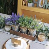Set of 3 Small Potted Plants Arrangement Artificial Lavender and Grass Plants in Rustic Galvanized Metal Pots with Decorative Wood Tray for Farmhouse Table Centerpiece Windowsill Indoor Greenery Decor Winlyn