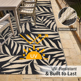 OLANLY Waterproof Outdoor Rug 5x8 ft, Reversible Outdoor Plastic Straw Rug with Leaf Pattern, RV Mat, Indoor Outdoor Carpet for Patio, Camping, Balcony, Deck, Backyard, Black & Beige OLANLY